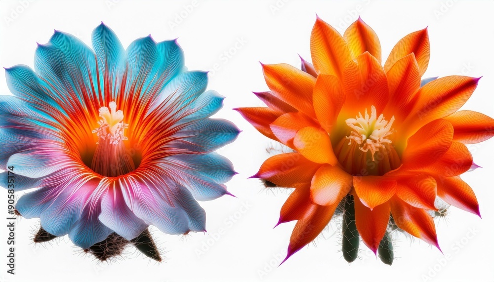 Sticker neon orange cyan trippy flower cactus isolated on white