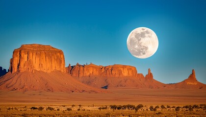 usa new mexico shiprock full moon rising over navajo nation desert landscape