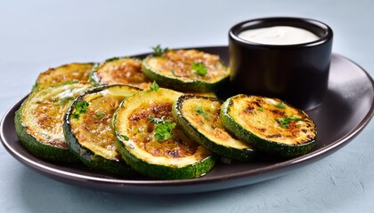 fried sliced zucchini served with yogurt dip