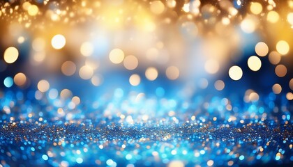 Obraz premium blue and golden glitter in shiny defocused background abstract christmas lights
