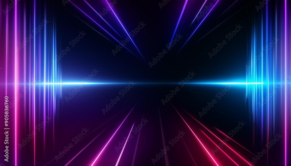 Poster dark abstract background with neon lines glow