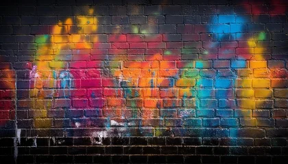 Photo sur Plexiglas colorful graffiti on a brick wall as a dark background