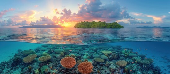 Naklejka premium Tropical Sunset Over Coral Reef