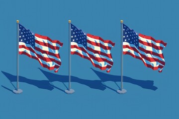 Obraz premium Three US flags waving in the wind, a symbol of patriotism and national pride
