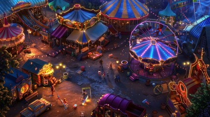 Amusement Park At Night.