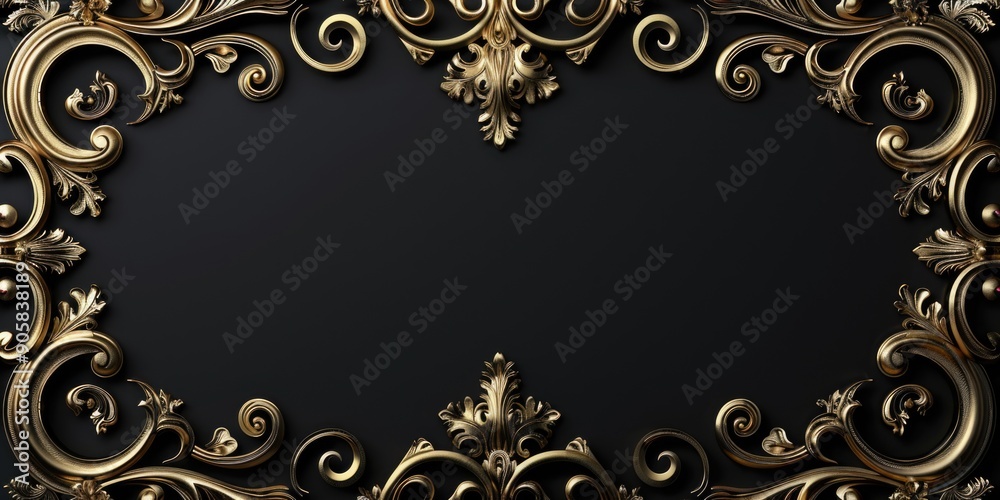 Poster a decorative gold frame sits on a dark black background, perfect for adding some luxury and elegance