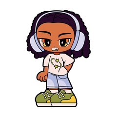 Vector Retro Cartoon Boy With Headphones Character Y2k Style Illustration Isolated