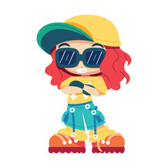 Vector Retro Cartoon Girl With Sunglasses Character Y2k Style Illustration Isolated