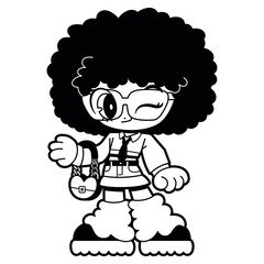 Vector Retro Cartoon Girl Character Y2k Style Illustration Isolated