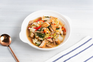 Homemade tumis sawi putih or sauteed chicory. Perfect for recipes, articles or any cooking content.