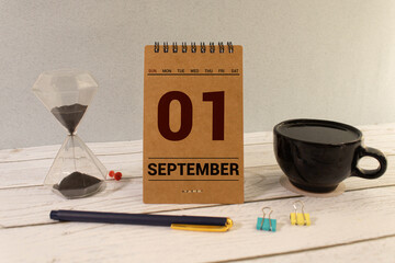 Naklejka premium 1st September. Image of september 1, calendar on light background. Back to school concept.
