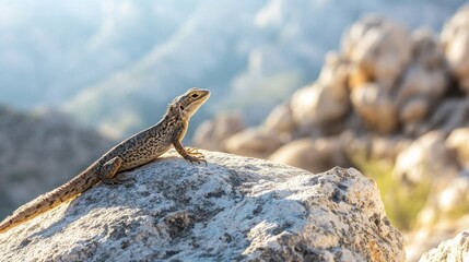 Lizard on a Rock in Mountainous Landscape