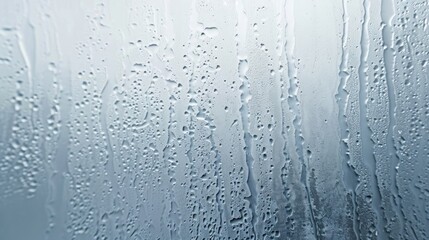 Rainy day glass window covered in water droplets seasonal mood concept with copy space
