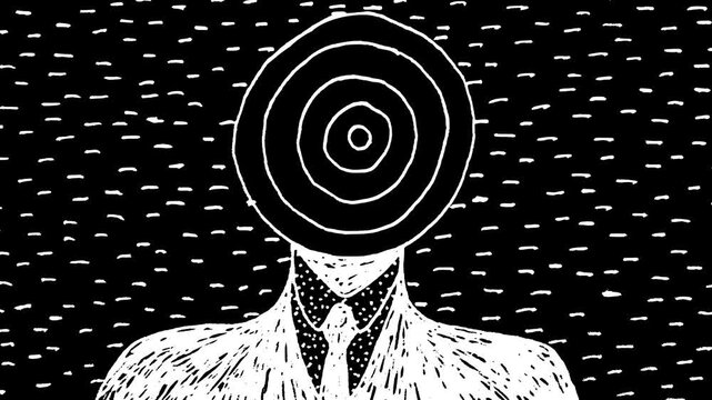 White wiggly hand drawn abstract ripple circle head man in suit doodle animation    