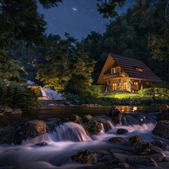 Cabin by the Waterfall