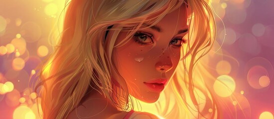 young beautiful girl blond portrait face beautiful blonde girl in sunset light