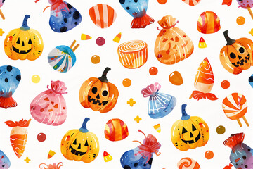 Candy and sweets design pattern for Halloween trick or treating, ideal for a fun and lively celebration