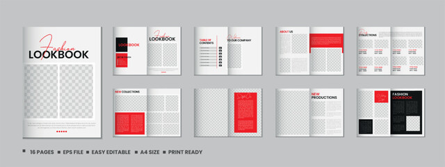 Fashion photobook portfolio or 16 pages brochure template design