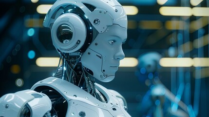Fototapeta premium Humanoid Robot in a Futuristic Setting