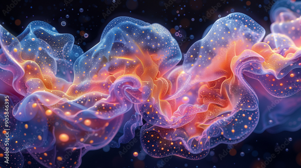 Fototapete a mesmerizing close-up of ai-generated fluid patterns, mimicking nanotechnology and organic structur