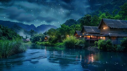 Naklejka premium Tranquil Night River Scene