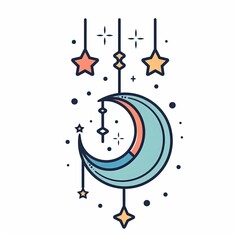 Naklejka premium Crescent Moon and Stars Illustration