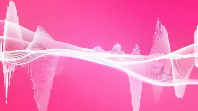 White sound waves moving on vivid pink background. Abstract technology 3D animation symbolized the pulse of music information for corporative presentation or promo clip.