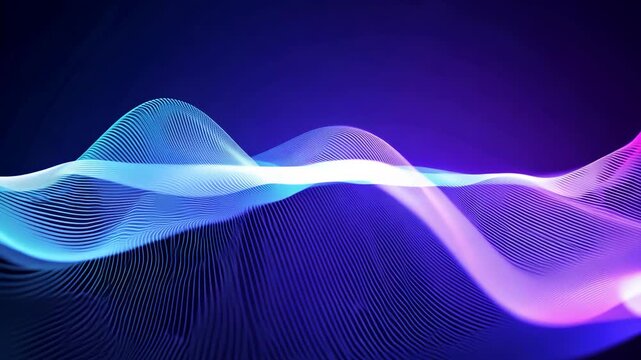 Blue holographic music signal transmitting and pulsing across the black background. Abstract technology 3D animation symbolized the pulse of information  for corporative presentation or promo clip.