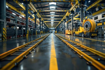 Fototapeta premium Factory production line with yellow machines
