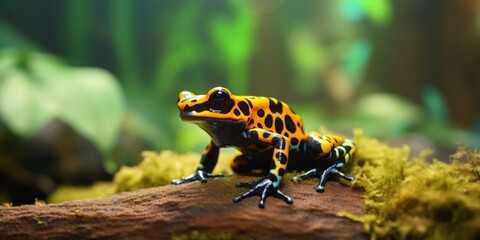 Fototapeta premium Poison dart frog on a mossy log in the rainforest