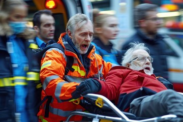 Fototapeta premium Immediate response: emergency medical doctors provide critical urgency care in , ensuring swift, effective treatment for patients in need of urgent medical attention, life-saving interventions