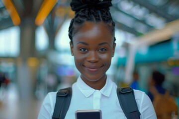 Portrait of a young smiling black female travel agent