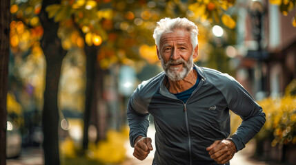 Obraz premium Active Senior Man Running in the Park