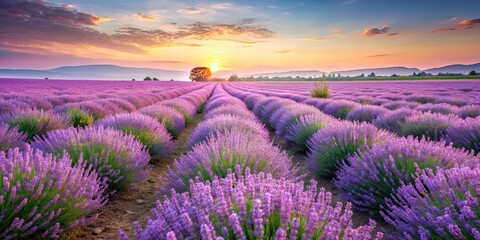 Fototapeta premium Tranquil lavender field in the soft morning light, lavender, field, morning, sunrise, peaceful, tranquil, nature, flowers
