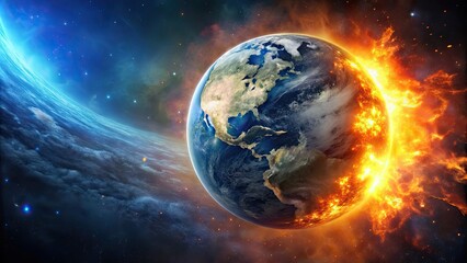 Obraz premium Planet collapsing due to climate change , environmental destruction, overheating, deforestation
