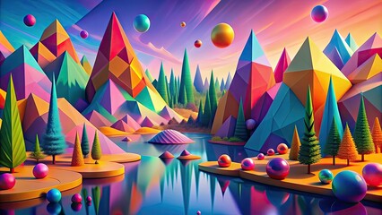 Obraz premium Abstract landscape with vibrant colors and unique geometric shapes, abstract, landscape, desktop wallpaper, vibrant