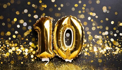 10th Foil Helium Birthday Decoration Balloons, Golden 10 Balloons For Wedding Anniversary Birthday Party Decors,10 Year Old Boy Girl Birthday Balloons