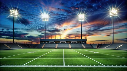 Stadium lights shining bright over a high school sports field, stadium lights, high school, sports, night