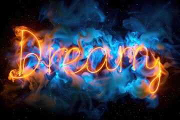 Dream written in fire against a starry sky