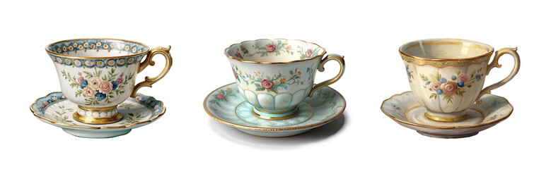 Empty Vintage Teacup on Transparent Background. Perfect for Traditional and Classic Marketing