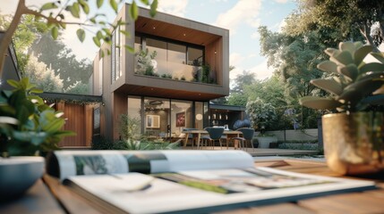 Fototapeta premium Modern Home Patio with Magazine.