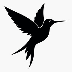 Silhouette Flying Hummingbird vector illustration with white background, Vector Birds Collection