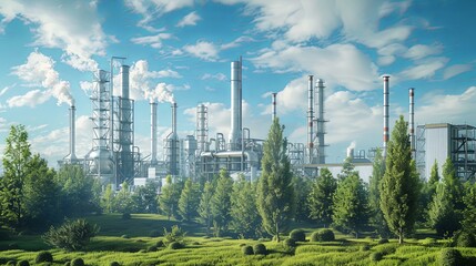 Obraz premium Industrial Landscape with Lush Greenery