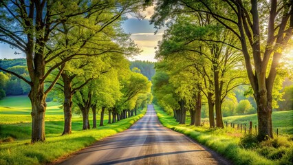 Country road surrounded by green trees and beautiful landscape, country, road, trees, nature, landscape, peaceful, rural