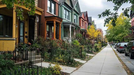 Row houses sidewalk front view