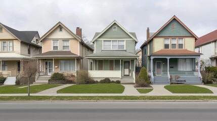 Obraz premium Row houses sidewalk front view