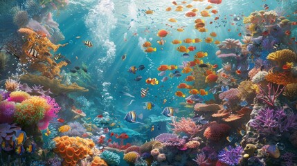 Fototapeta premium Underwater Coral Reef with Colorful Fish.