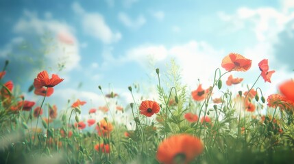 Poppy Field under a Sunny Sky.