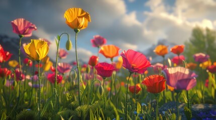 Obraz premium Vibrant Poppy Field at Sunset.