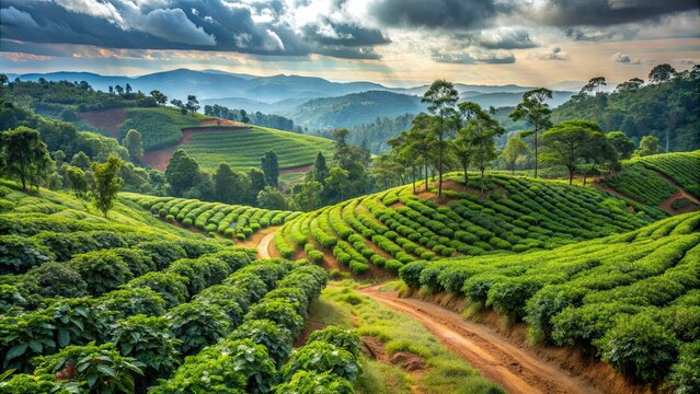 Landscape of a stunning coffee plantation in Coorg, India , Coorg, Karnataka, hill station, agriculture, coffee beans